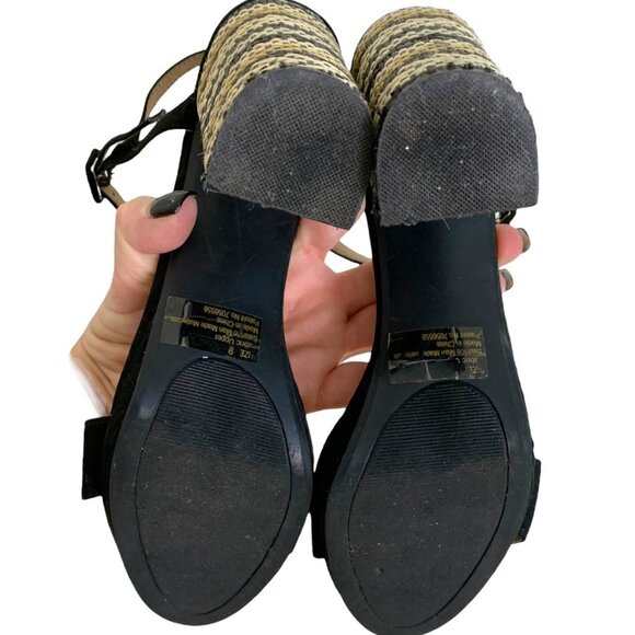 EUC Straw 4" Heel Platform Sandal with Black Suede Ankle and Toe Strap S… - Picture 10 of 11